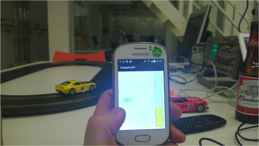 Phone running the app which controls the Scalextric